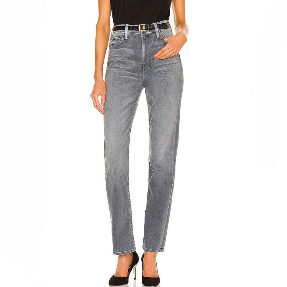 Mother High Waisted Rider Skimp Size 25 Bars and Phrases Grey Stretch Straight - Picture 1 of 15